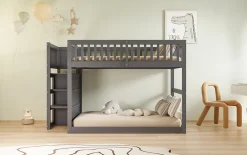 Enfant Redom Lit superposé 140x200 cm avec échelle sécurisée et 4 tiroirs de rangement, structure bois gris