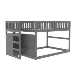 Enfant Redom Lit superposé 140x200 cm avec échelle sécurisée et 4 tiroirs de rangement, structure bois gris