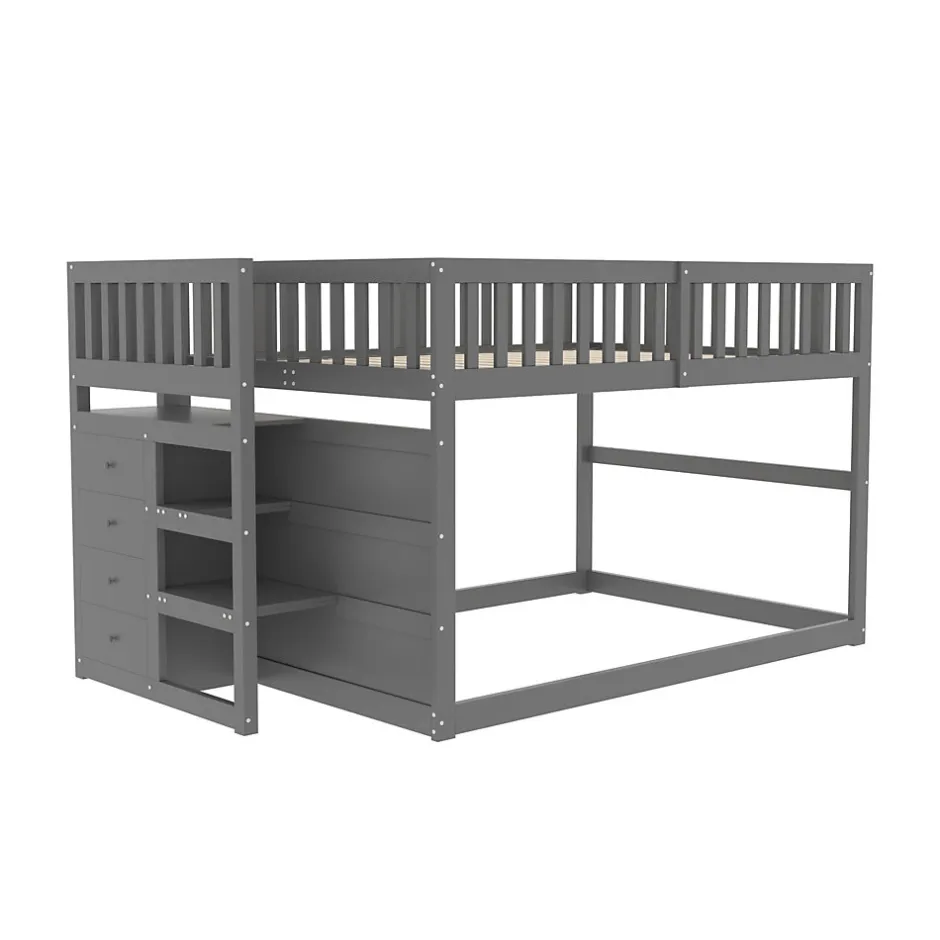 Enfant Redom Lit superposé 140x200 cm avec échelle sécurisée et 4 tiroirs de rangement, structure bois gris