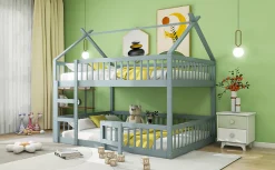 Enfant Redom Lit superposé 140x200 cm avec échelle intégrée et structure en bois massif, design loft gris