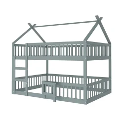 Enfant Redom Lit superposé 140x200 cm avec échelle intégrée et structure en bois massif, design loft gris
