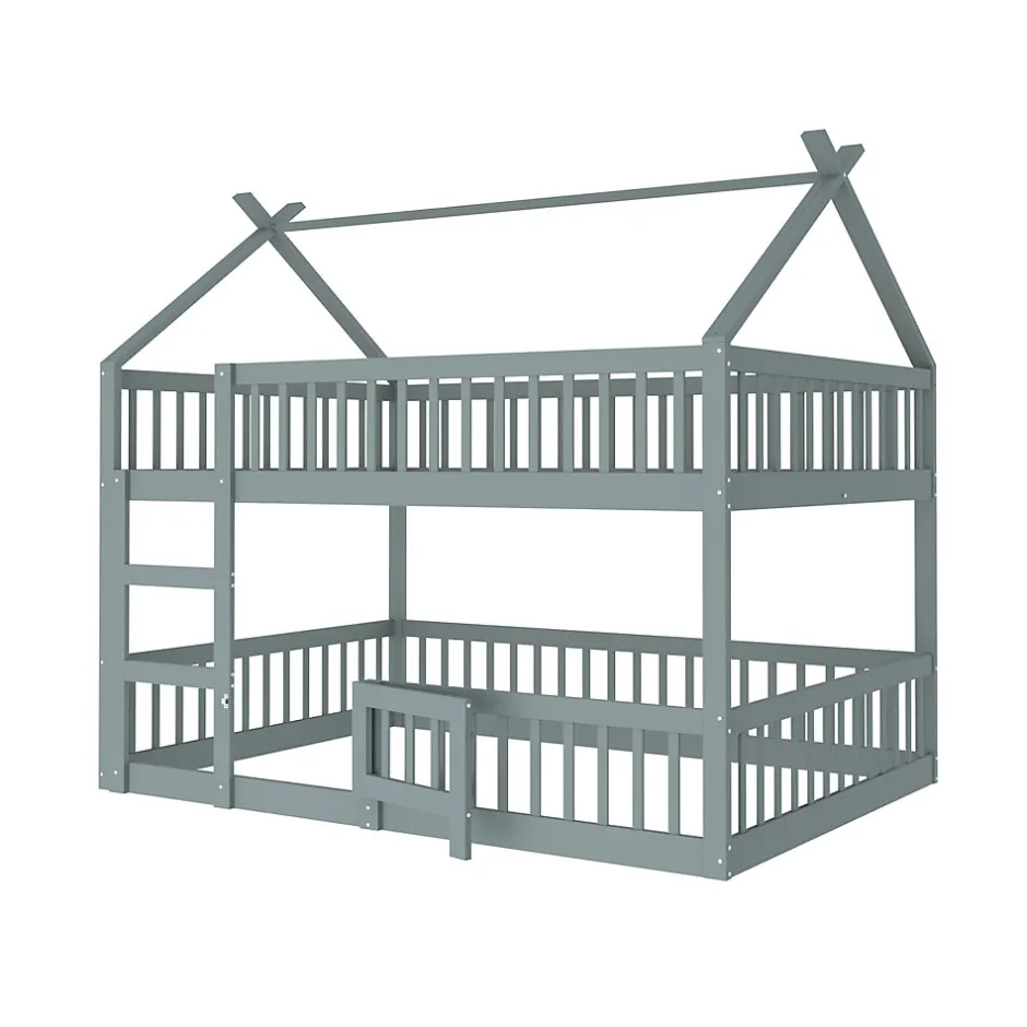 Enfant Redom Lit superposé 140x200 cm avec échelle intégrée et structure en bois massif, design loft gris