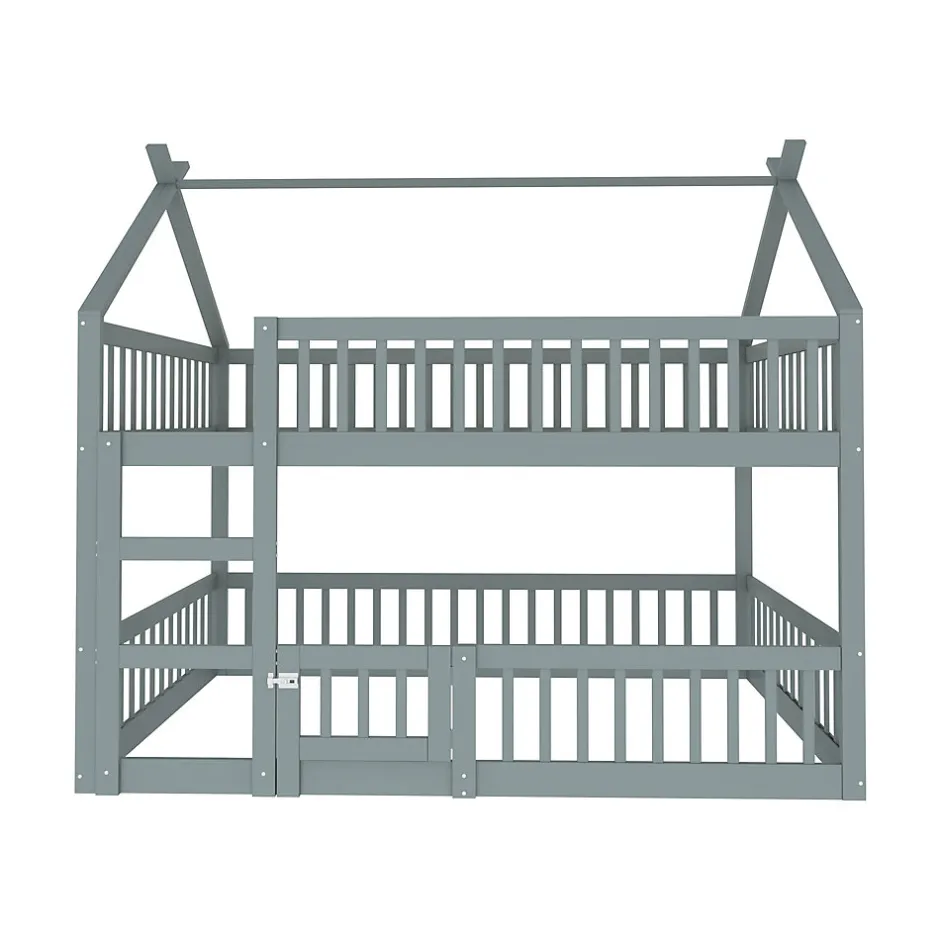 Enfant Redom Lit superposé 140x200 cm avec échelle intégrée et structure en bois massif, design loft gris