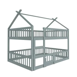 Enfant Redom Lit superposé 140x200 cm avec échelle intégrée et structure en bois massif, design loft gris
