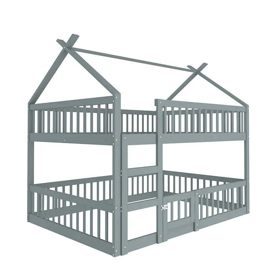 Enfant Redom Lit superposé 140x200 cm avec échelle intégrée et structure en bois massif, design loft gris