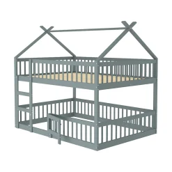 Enfant Redom Lit superposé 140x200 cm avec échelle intégrée et structure en bois massif, design loft gris