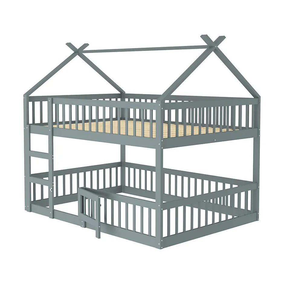 Enfant Redom Lit superposé 140x200 cm avec échelle intégrée et structure en bois massif, design loft gris