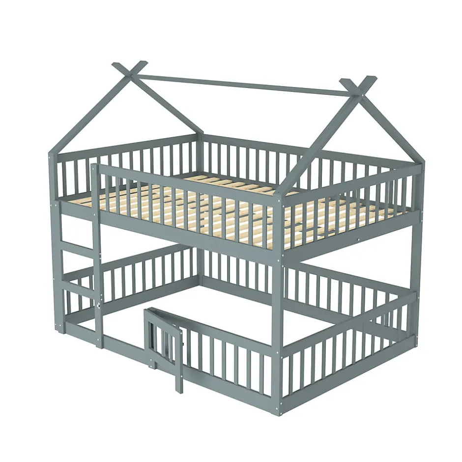 Enfant Redom Lit superposé 140x200 cm avec échelle intégrée et structure en bois massif, design loft gris