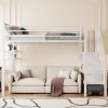 Enfant Redom Lit superposé 90x200 cm avec échelle intégrée et rangements, structure métal blanc design contemporain gain de place