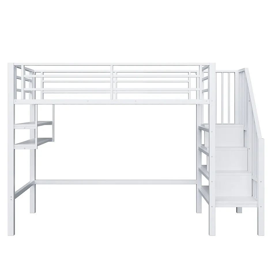 Enfant Redom Lit superposé 90x200 cm avec échelle intégrée et rangements, structure métal blanc design contemporain gain de place