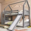 Redom Lit superposé 90x200 cm avec escalier de rangement et toboggan, structure en pin et MDF, chambre enfant Clearance