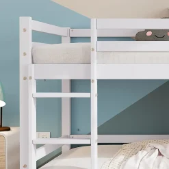Redom Lit superposé 90x200 cm avec fenêtres et échelle à main courante, structure en pin massif et MDF