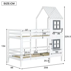 Redom Lit superposé 90x200 cm avec fenêtres et échelle à main courante, structure en pin massif et MDF