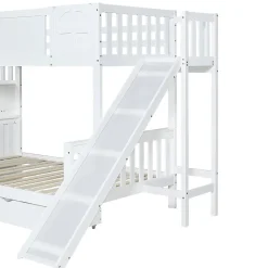 Enfant Fortuna lai Lit superposé 90x200 cm, avec fenêtre, toboggan, étagères, 4 rangements, cadre bois