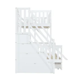 Enfant Fortuna lai Lit superposé 90x200 cm, avec fenêtre, toboggan, étagères, 4 rangements, cadre bois