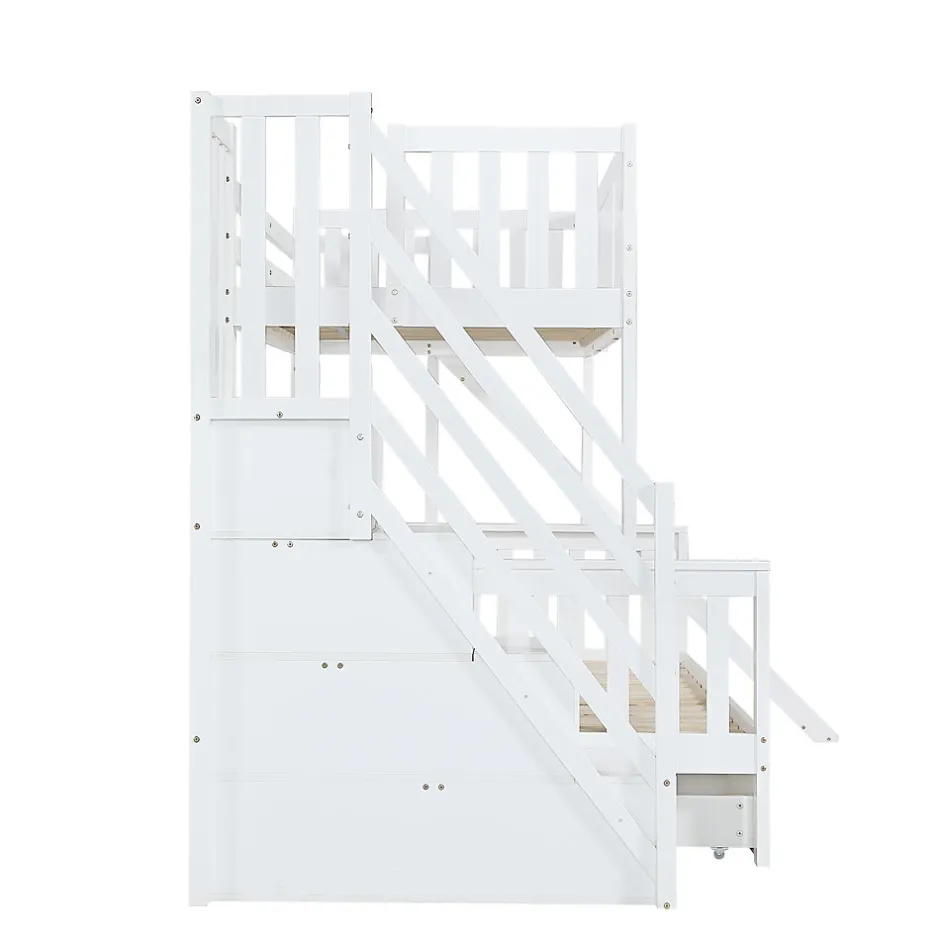 Enfant Fortuna lai Lit superposé 90x200 cm, avec fenêtre, toboggan, étagères, 4 rangements, cadre bois