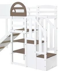 Fortuna lai Lit superposé 90x200 cm, avec fenêtre, toboggan, 2 rangements dans l'échelle, blanc,marron New