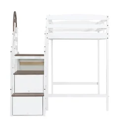 Fortuna lai Lit superposé 90x200 cm, avec fenêtre, toboggan, 2 rangements dans l'échelle, blanc,marron New