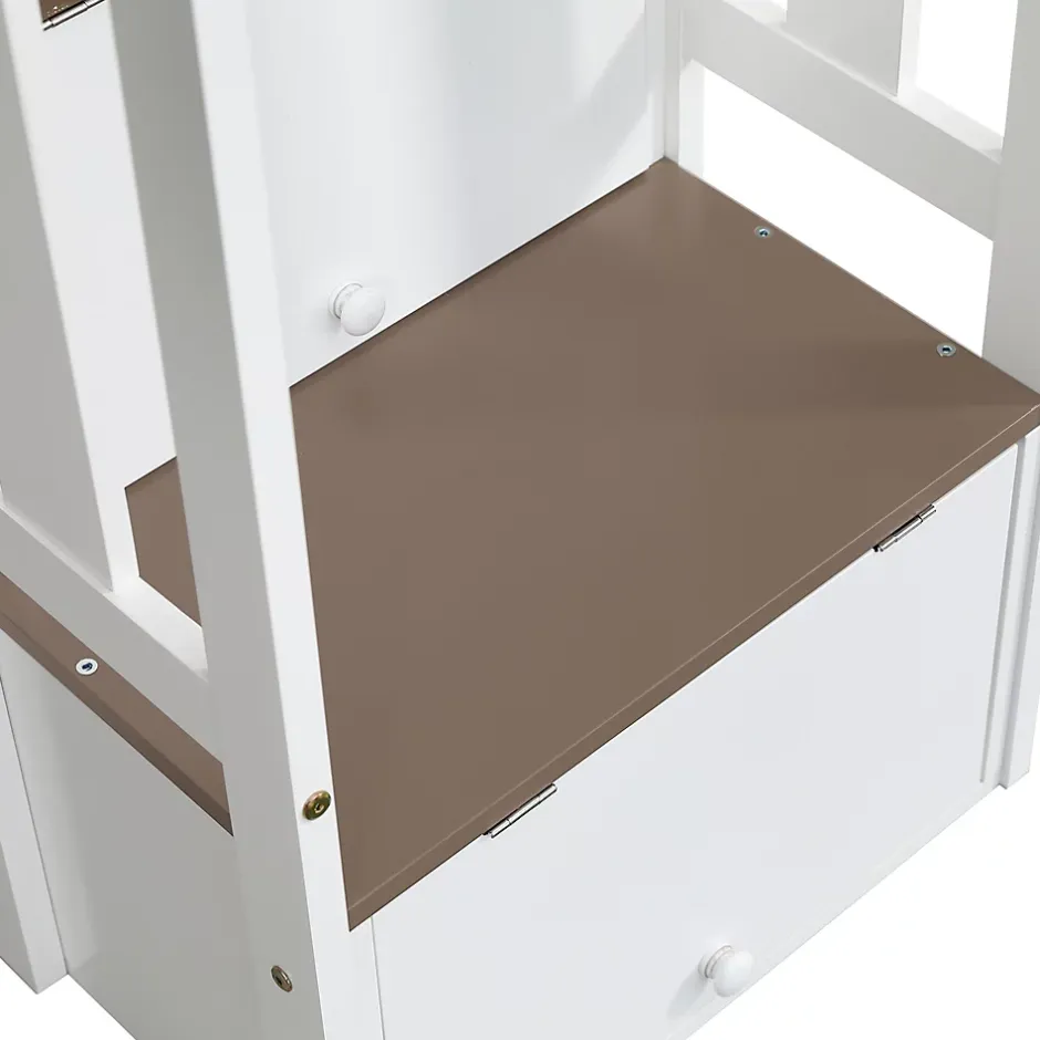 Fortuna lai Lit superposé 90x200 cm, avec fenêtre, toboggan, 2 rangements dans l'échelle, blanc,marron New