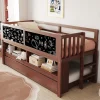 Enfant Redom Lit superposé 90x200 cm avec lit gigogne, panneaux tableau à craie et rangement ouvert en bois massif brun