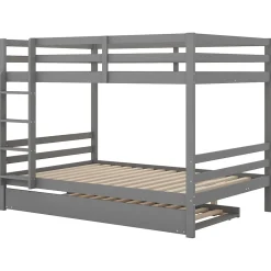 Redom Lit superposé 140x200 cm avec lit gigogne et escalier intégré, structure pin/MDF grise Online