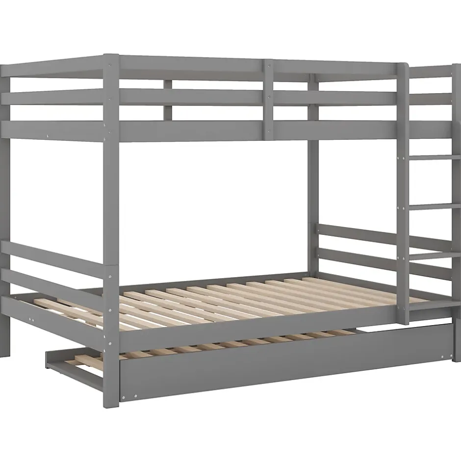 Redom Lit superposé 140x200 cm avec lit gigogne et escalier intégré, structure pin/MDF grise Online
