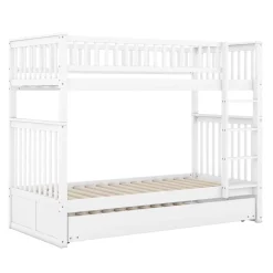 Redom Lit superposé 90x200 cm avec lit gigogne et échelle intégrée en pin blanc, modulable, gain de place Hot