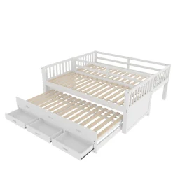 Enfant Okwish Lit Superposé 90x200 cm avec Lit Gigogne et 3 Tiroirs - Bois de Pin et MDF - Sans Matelas - Blanc