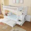 Enfant Redom Lit superposé 90x200 cm avec lit gigogne et armoire intégrée, escalier coffre en pin blanc