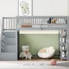 Enfant Redom Lit superposé 90x200 cm avec rangements intégrés et échelle de sécurité en bois massif, gain de place