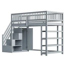 Enfant Redom Lit superposé 90x200 cm avec rangements intégrés et échelle de sécurité en bois massif, gain de place
