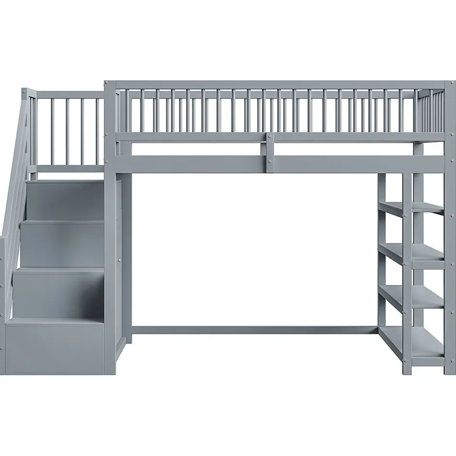 Enfant Redom Lit superposé 90x200 cm avec rangements intégrés et échelle de sécurité en bois massif, gain de place