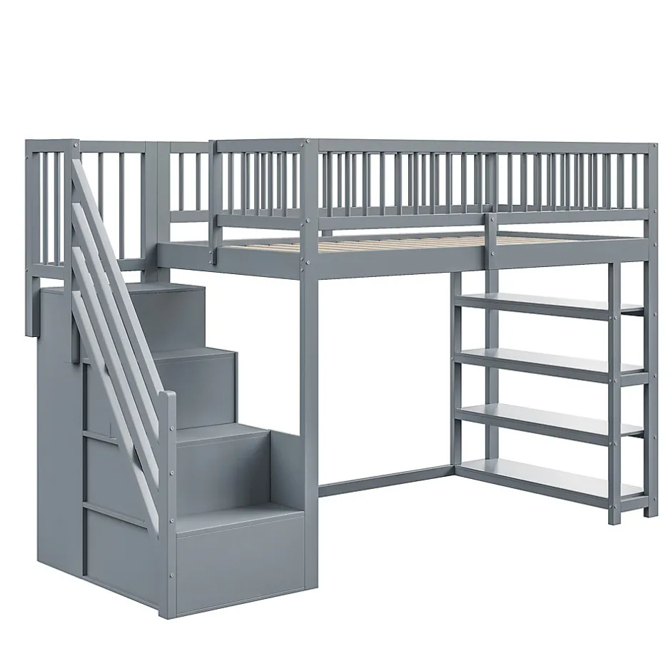 Enfant Redom Lit superposé 90x200 cm avec rangements intégrés et échelle de sécurité en bois massif, gain de place