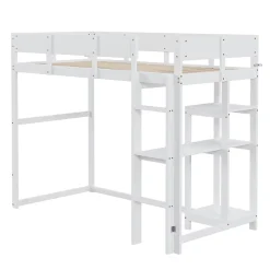Redom Lit superposé 90x200 cm avec étagère intégrée et garde-corps, structure en pin massif blanc, solution gain de place Online