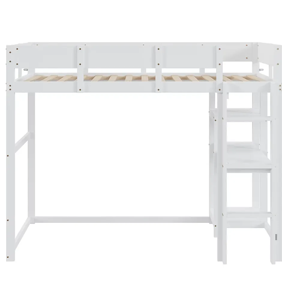 Redom Lit superposé 90x200 cm avec étagère intégrée et garde-corps, structure en pin massif blanc, solution gain de place Online