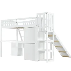 Fortuna lai Lit superposé 90x200 cm avec table, armoire, sécurité, échelle 4 marches, cadre bois Clearance