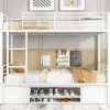 Redom Lit superposé 90x200 cm avec étagère à chaussures intégrée et échelle 3 marches, métal blanc Online