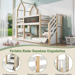 Okwish Lit superposé 90x200 cm avec tableau noir intégré - Lit enfant pratique avec sommiers inclus - Sans matelas - Blanc Best
