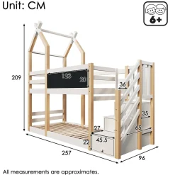 Okwish Lit superposé 90x200 cm avec tableau noir intégré - Lit enfant pratique avec sommiers inclus - Sans matelas - Blanc Best