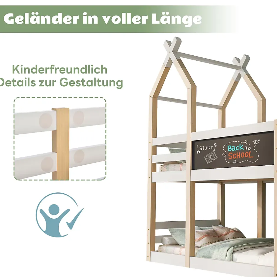 Okwish Lit superposé 90x200 cm avec tableau noir intégré - Lit enfant pratique avec sommiers inclus - Sans matelas - Blanc Best