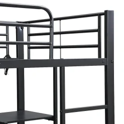 Enfant Fortuna lai Lit superposé 90x200 cm, avec table, armoire, échelle 5 marches, cadre métal, noir