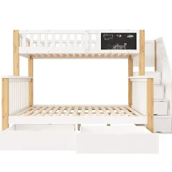 Redom Lit superposé 90x200 cm avec tiroirs et échelle intégrée, structure en pin massif blanc et chêne clair Best