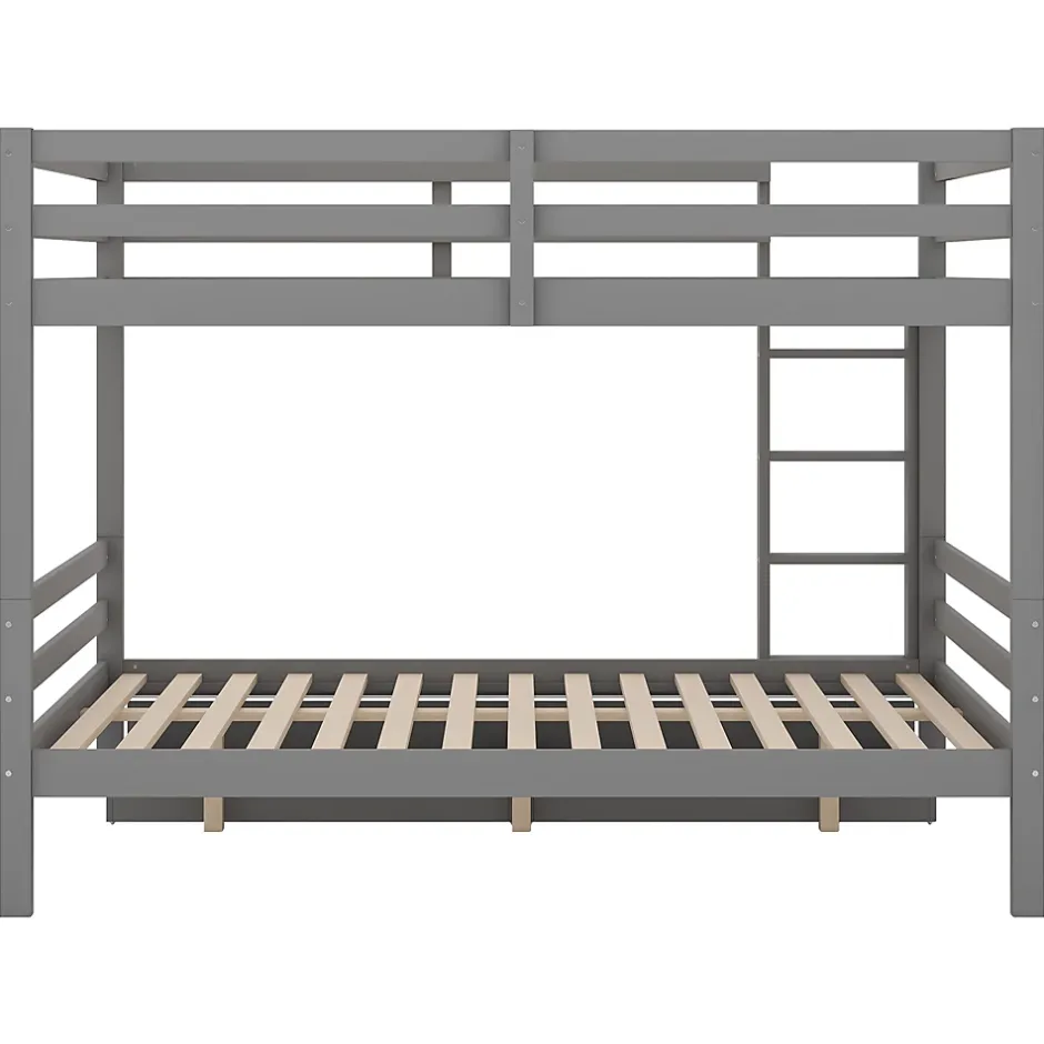 Redom Lit superposé 140x200 cm avec tiroirs de rangement et échelle intégrée, structure pin/MDF gris Hot