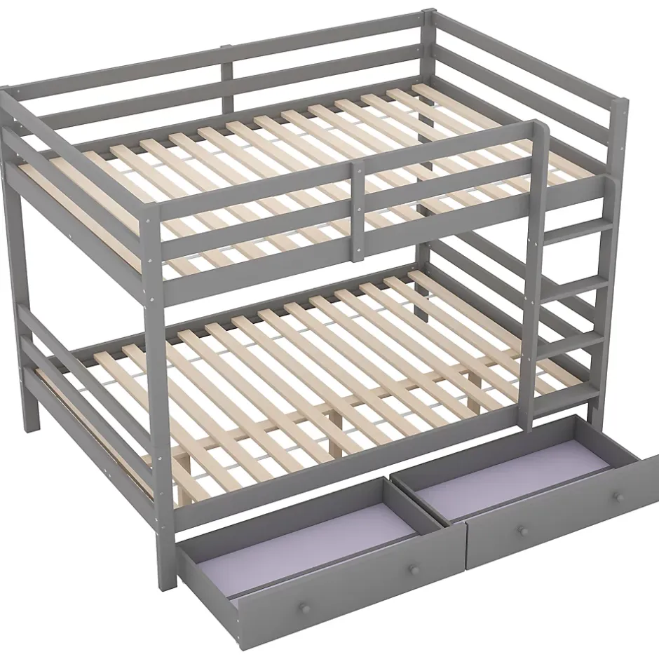Redom Lit superposé 140x200 cm avec tiroirs de rangement et échelle intégrée, structure pin/MDF gris Hot