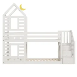 Redom Lit superposé 90x200 cm avec tiroirs et échelle intégrée, peinture blanche, pin massif, gain de place enfant Online