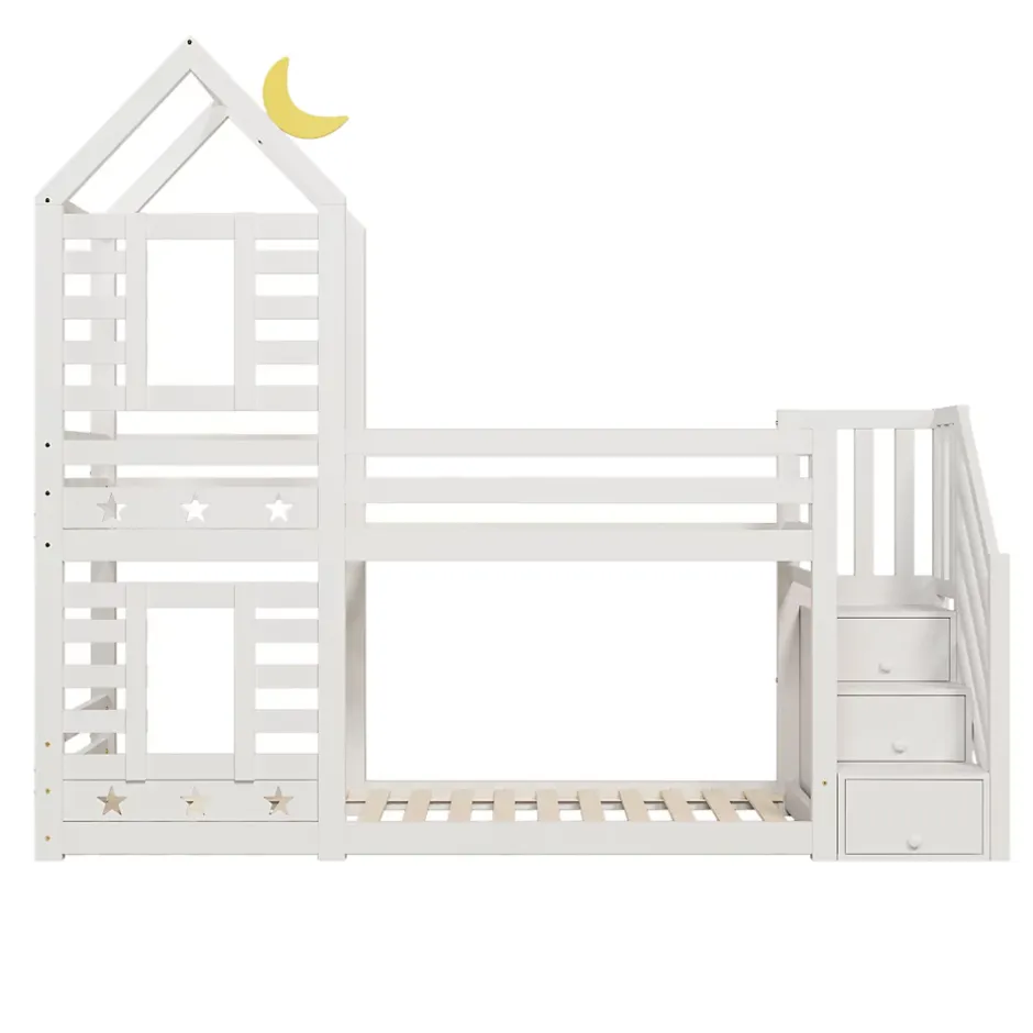Redom Lit superposé 90x200 cm avec tiroirs et échelle intégrée, peinture blanche, pin massif, gain de place enfant Online