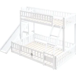Enfant Redom Lit superposé 140x200 cm avec toboggan ludique et étagères intégrées, structure en pin et MDF blanc