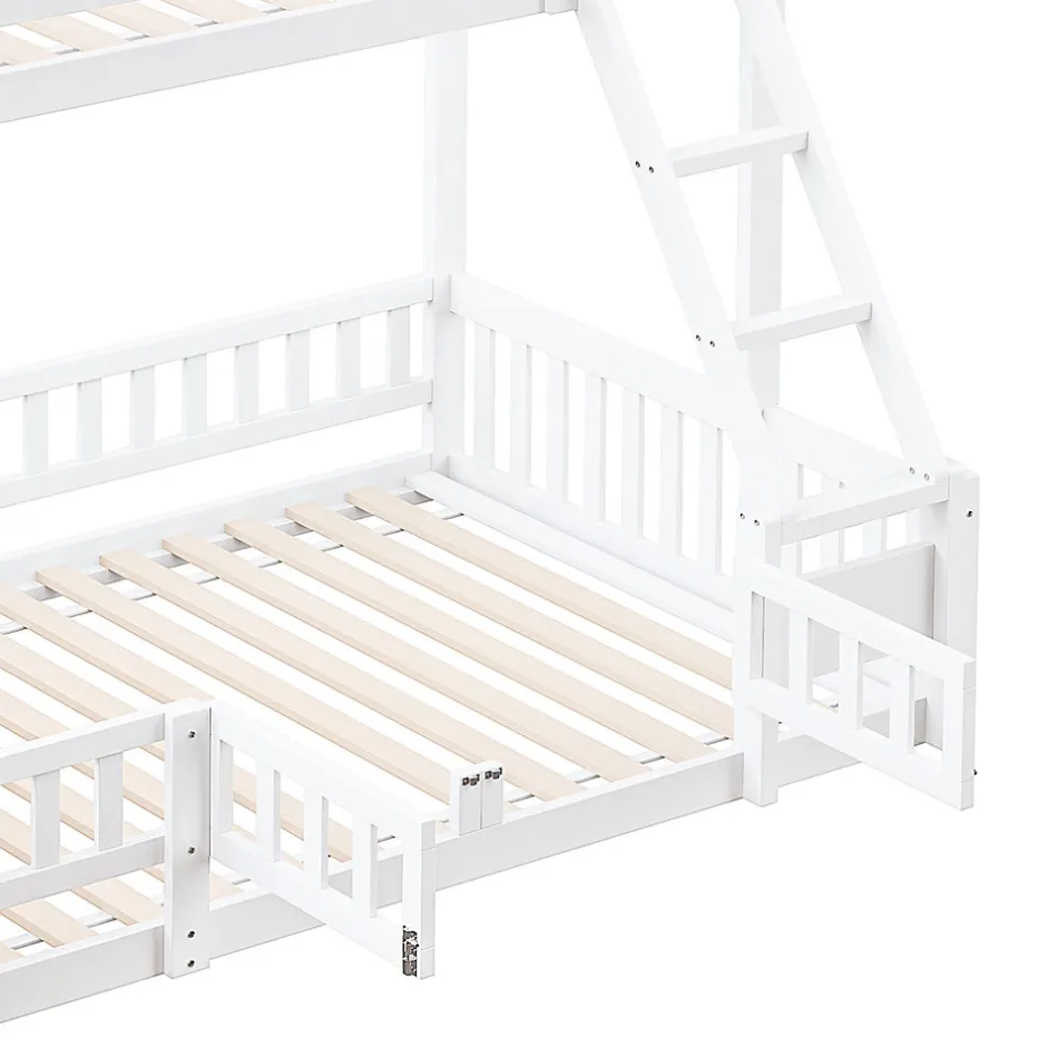 Enfant Redom Lit superposé 140x200 cm avec toboggan ludique et étagères intégrées, structure en pin et MDF blanc