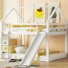 Redom Lit superposé 140x200 cm avec toboggan et échelle, structure en pin massif et MDF, style maison ludique Discount