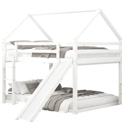Redom Lit superposé 140x200 cm avec toboggan et échelle, structure en pin massif et MDF, style maison ludique Discount